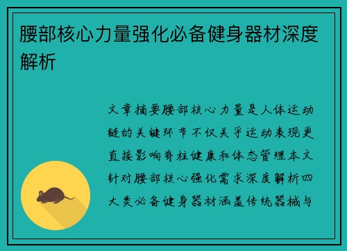 腰部核心力量强化必备健身器材深度解析